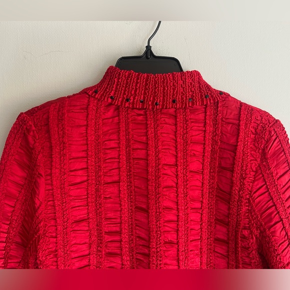 VINTAGE ALBERTO MAKALI Red Studded Ruched Button Top Avant Garde Art Wear Sz S/M - Picture 12 of 13